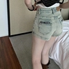 美式辣妹牛仔短裤女夏季2023高腰弹力，显瘦直筒a字超短热裤子