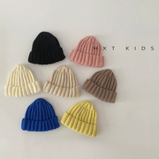 婴儿毛线帽纯色洋气套头瓜皮帽0-1岁小月龄宝宝针织帽条纹帽子潮