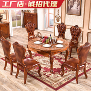 欧式餐桌椅组合一桌六椅多功能，大理石圆桌伸缩变长方形饭桌子家用