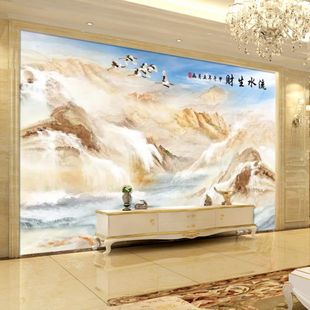 定制中式电视背景墙纸大理石纹欧式壁纸客厅轻奢壁布山水壁画影视