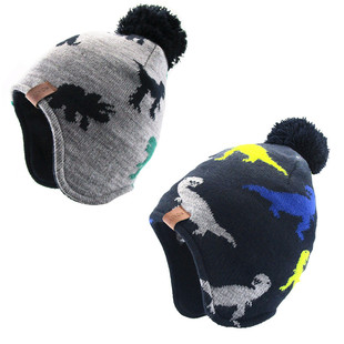 noabat儿童帽子秋冬男童护耳，帽舒适温暖恐龙套，头帽加绒宝宝毛线帽