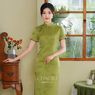 绝美旗袍绿色改良新中式日常可穿高考2024送考妈妈优雅超好看