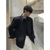 jmhomme韩版痞帅长袖黑色衬衫，男高级感外套，2023春季潮流上衣