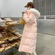 粉色甜美学院风棉衣棉服女中长款2023冬季韩版减龄牛角扣外套