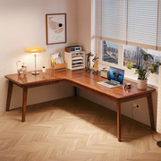实木转角电脑桌台式l型，家用办公桌子卧室简约拐角，学习书桌椅组合