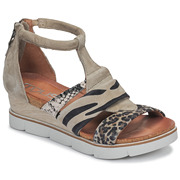 MJUS女鞋凉鞋坡跟厚底包跟一字带休闲豹纹灰褐色夏季