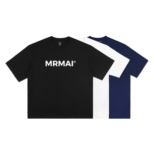 mrmai系列夏季简约字母logo印花白色黑色藏青，宽松纯棉圆领短袖t恤