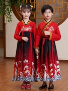 夏季儿童汉服男童2023新中国风唐装女童连衣裙小学生幼儿园演出服