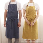 24创意纯色厨房围裙，日系韩式无袖小清新精纺棉成人围裙