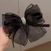 蝴蝶结头饰弹簧夹精致时尚气质后脑勺大号珍珠黑色发饰发夹夹子