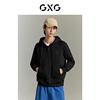 GXG男装 商场同款  黑色肌理感针织连帽开襟卫衣外套GEX13115303