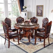 欧式餐桌椅组合10人大理石实木圆形餐桌美式乡村饭桌家用大圆桌子