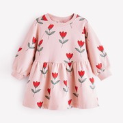 儿童装女童连衣裙春秋季2023粉红色花朵，针织裙女宝宝公主裙子