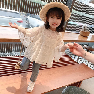 女童春夏装衬衫2024韩系吊带，背心蕾丝长袖两件套儿童洋气上衣