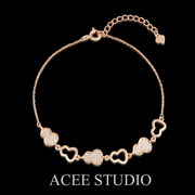 acee设计925纯银锆石玫瑰，金葫芦手链女龙年手链福气生日礼物