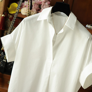 ！闭收！敲好看的白衬衫！棉质白色宽松蝙蝠袖V领衬衫衬衣女