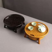 竹木茶海茶具收纳盒子干泡台茶盘茶台防尘简约圆形，收纳筐茶道零配