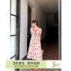 你好卡农 复古圆领碎花连衣裙夏季女设计感小众高腰短袖a字裙