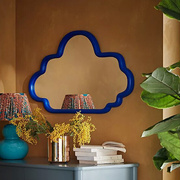 简约家用挂墙梳妆台化妆镜欧式卫生间浴室镜创意蓝色云朵梳妆镜子