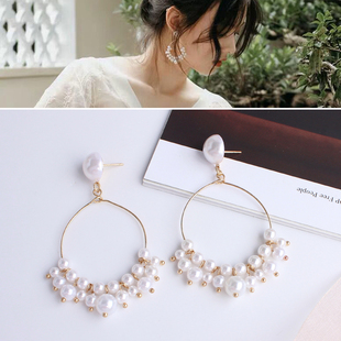 韩国韩版气质大圈圈，珍珠耳环耳钉优雅个性，时尚无耳洞耳夹耳饰