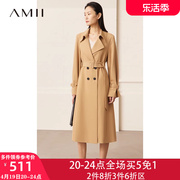 amii卡其色风衣外套女中长款2024春季小个子，收腰工装女式大衣