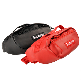 Supreme字母Logo运动休闲牛皮腰包单肩包斜挎包Leather Waist Bag