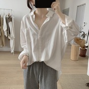 蝙蝠袖棉麻衬衫女式韩版简约宽松显瘦蝙蝠型减龄长袖防晒衫