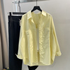 柠檬黄衬衫外套女装韩版慵懒风外搭文艺，范开衫(范，开衫)黄色糖果色休闲衬衣