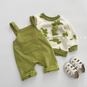 婴儿衣服春秋季背带裤，哈衣+卡通套头休闲卫衣，两件套宝宝衣服套装