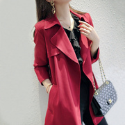 垂坠感质感风衣外套，女中长款春秋高级气质休闲小个子红色大衣