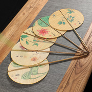 中国风手工竹编扇子中式复古双面，印花夏季纳凉蒲扇竹丝团扇舞蹈扇