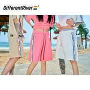 differentriver2023夏季男女同，款轻薄水滴，波浪织带休闲百搭短裤
