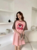 韩版pink纯棉睡裙网红可爱草莓熊睡衣(熊睡衣)夏装，薄款小个子长裙女家居服