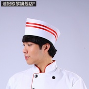 厨房布帽餐厅快餐店厨师帽子男黑红白色红边船帽酒店厨房女工作帽