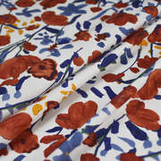 油画气息红+蓝大朵碎花全棉60支印花面料法式复古中长裙设计布料