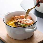 汤碗家用2022双耳大汤碗陶瓷带盖餐具日式汤盆单个大号