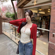 中式国风春夏设计感蕾丝碎花短款修身显瘦吊带+外搭宽松长袖开衫