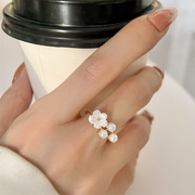 花朵戒指女轻奢小众设计感高级气质珍珠食指戒时尚个性指环夏