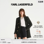 KARL LAGERFELD卡尔拉格斐春夏长款撞色格纹花呢外套老佛爷