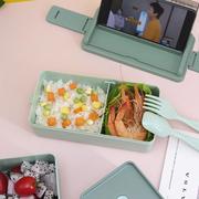 日式双层塑料饭盒微波炉分隔午餐盒密封保温学生便当盒