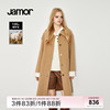 Jamor驼色翻领呢子外套女冬季韩版甜美单排扣大衣加末