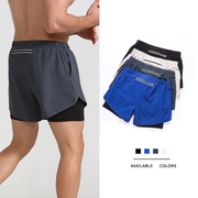 夏季男假两件双层运动短裤，快干透气防走光跑步健身训练篮球三分裤