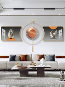 客厅装饰画筑梦空间壁画现代简约带钟表三联画时钟，沙发背景墙挂画