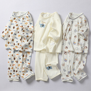 日系男童夏季睡衣套装宝宝，卡通圆领夏天七分袖，儿童家居服透气薄款