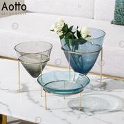 现代简约玻璃花瓶办公室家居果盘装饰摆件创意工业风玻璃花瓶