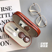 ins隐形眼镜盒双层复古美瞳盒子情侣款，高级感收纳盒护理盒送镜布
