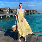 小众设计感夏装孕妇吊带连衣裙长裙黄色高级感气质孕期裙子夏季