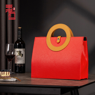 秉哲红酒盒包装礼盒红酒手提袋单支双支葡萄酒礼袋红可折叠酒袋子