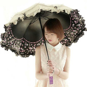 太阳伞女防晒防紫外线，小巧便携公主风黑胶，遮阳伞睛雨两用伞小清新