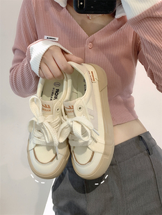 回力奶油帆布鞋女春季小众设计感鞋子ins潮薄款透气休闲板鞋